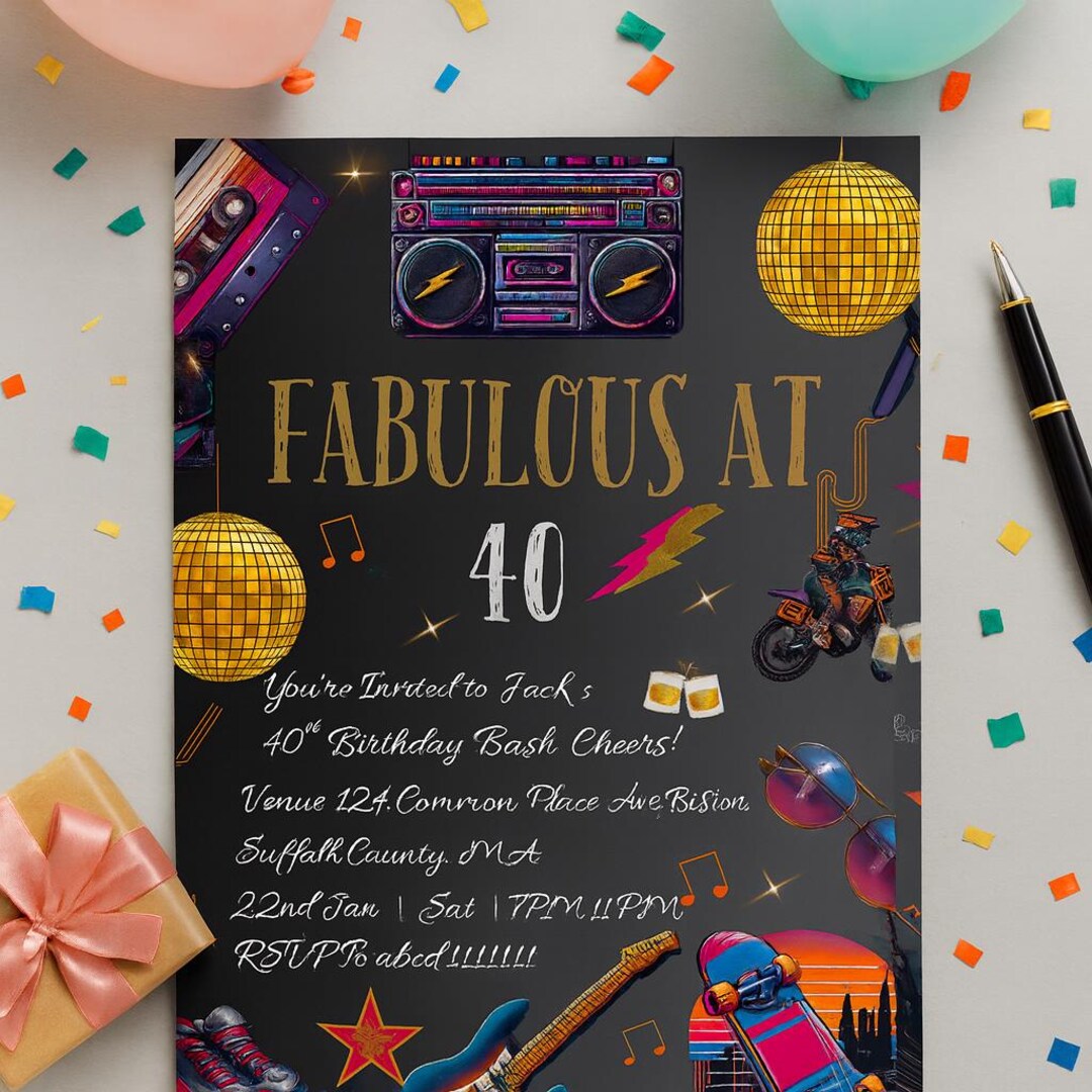 Editable 40th Birthday Invitation Template | Fab 40 Digital Download ...