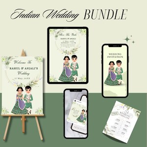 Lot de mariage indien floral vert exclusif - Carte programme gratuite incluse