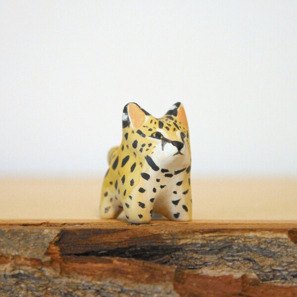 Serval cat pocket totem figurine