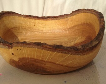 Wood Oak crotch Bowl bark edge woodturning untility home decor fruits