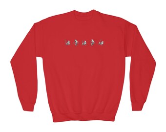 Youth Crewneck Sweatshirt: Embroidered Cat Design, Cotton-Poly Blend