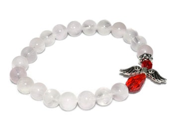 Rose Quartz Bracelet Red Crystal Angel Unconditional Love Gift Natural Stone