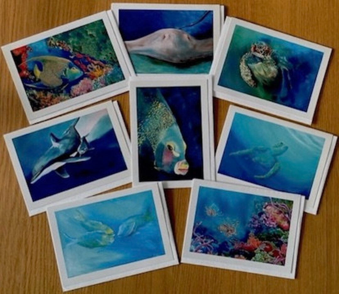 Sea Life Note Sea Life Notecards (8) - Etsy