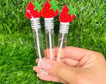 strawberry bubbles, strawberry birthday party favors, bubbles wands, strawberry party, wedding, shortcake. Berry first birthday