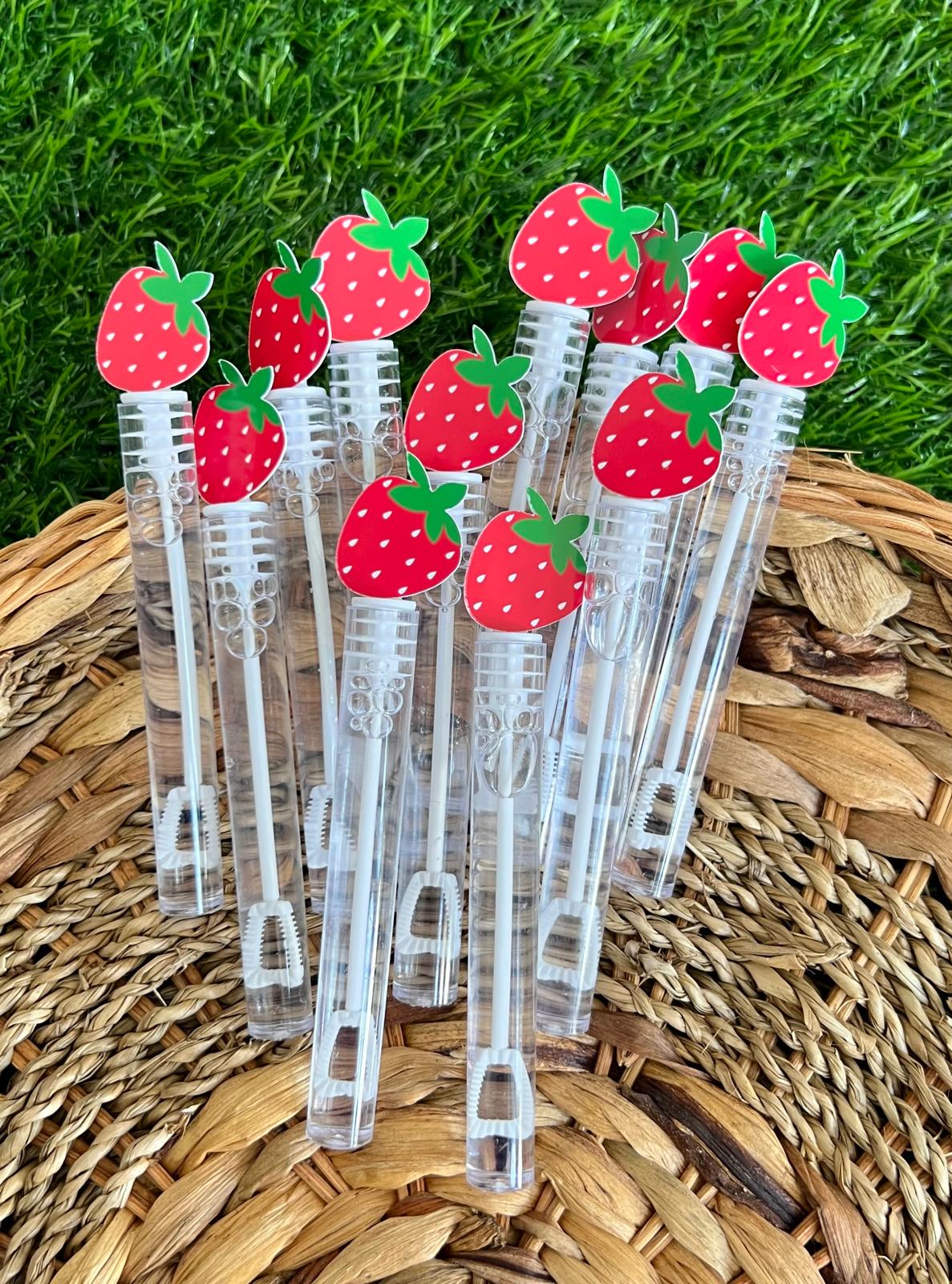 strawberry bubbles, strawberry birthday party favors, bubbles wands, strawberry party, wedding, shortcake. Berry first birthday
