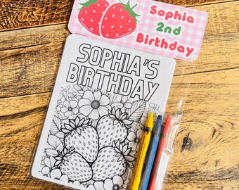 strawberry coloring sheet, coloring pages, party favors, strawberry party favors berry first birthday