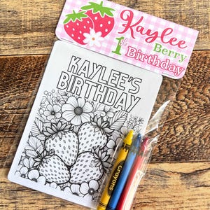 Strawberry coloring sheet, party favors, strawberry coloring pages, strawberry party favors, school activities, berry first birthday