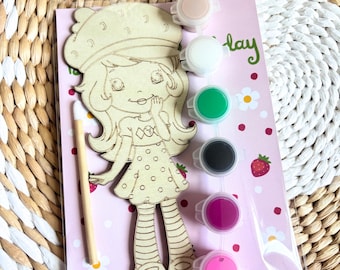 strawberry shortcake party bags, birthday, kids craft, kids birthday, kids Painting kits,DIY, basswood, shortcake. Berry first birthday