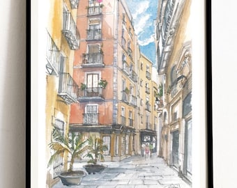 Watercolor Gothic Quarter, Barcelona