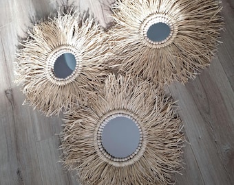Handmade Raffia Sunburst Mirror: Boho...