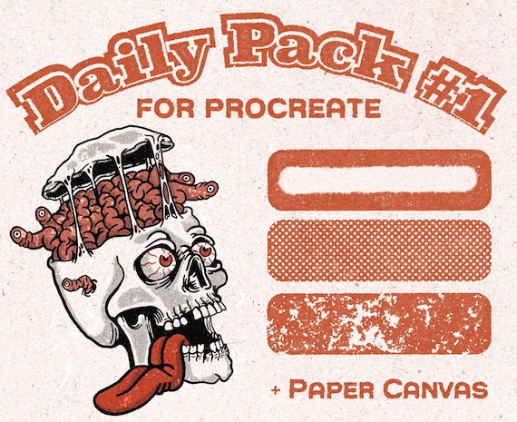 Retro Procreate Daily Pack | Vintage Brushes, Halftone, Risograph Drawing Kit, Paper Template