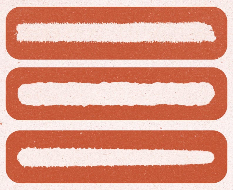 Puede incluir: Tres etiquetas rectangulares horizontales con esquinas redondeadas en color naranja terracota. Cada etiqueta presenta una franja horizontal blanca texturizada en el centro, creando un espacio limpio para texto sobre el fondo naranja.