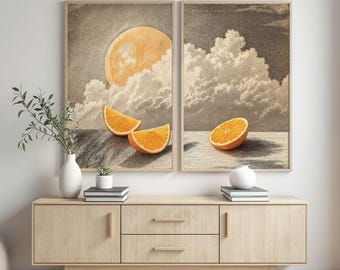 Summer Oranges in peaceful beach Diptych digital artwork set for download