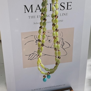 Green Beaded Necklace with Drop Charm  | Phoebe-Inspired 90s Jade Beaded Necklace | Handmade Canadian Jade Jewelry|Vintage Retro NYC Style