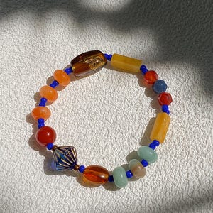 Handmade Beaded Bracelet: Antique Lantern Bead, Agate & Czech Glass