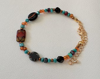 Vintage Czech Coffee Bean Beaded Bracelet: Retro Boho Y2K Jewelry