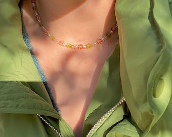 Collar de cuentas Cottagecore Fairycore: gargantilla rosa pastel y verde