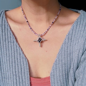 Amethyst Wishing Star Necklace |Natural Amethyst Wire Wrap – Handmade Crystal necklace｜ Mystic Boho Pendant necklace｜Valentine's Day Gifts