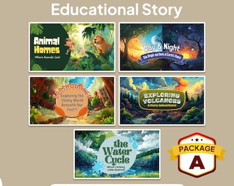 5 Interactive Children&#39;s Educational Story Ebook Printable with Narrative Video Source (Package A)
