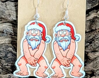 Super Funny Santa Earrings, Naughty Christmas Earrings