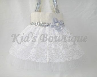 White Wedding Lace Tutu Flower Girl Purse, Wedding Tutu Bags, Flower Girl Lace Purses Gifts