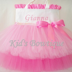 Personalized Dance Bag with Double Tutu Ruffles and Bow Wedding Flower Girl Tutu Bag Gifts Pink Tutu Dance Bags image 2