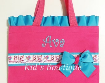 Big Sister Gift Bag - Ruffles and Bow Tote Bag with Big Sister Ribbon