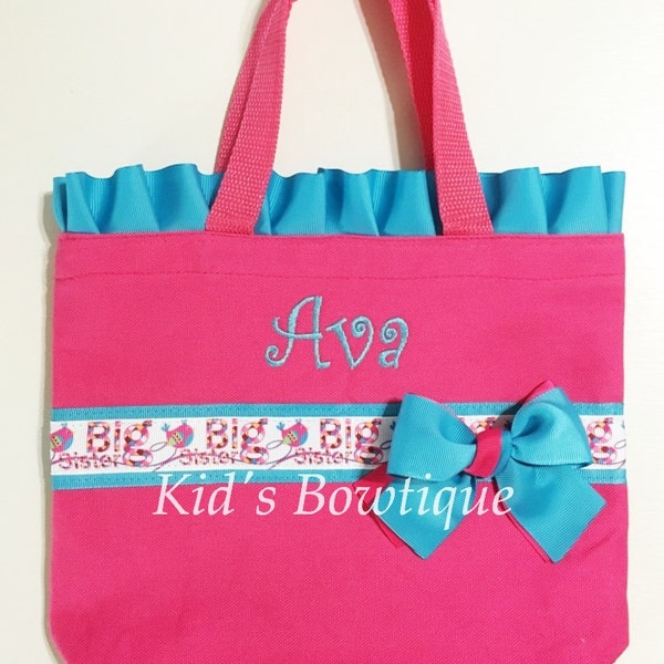 Big Sister Gift Bag - Ruffles and Bow Tote Bag with Big Sister Ribbon