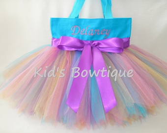 Personalized Aqua Rainbow Fairy Monogrammed Tutu Tote Bag