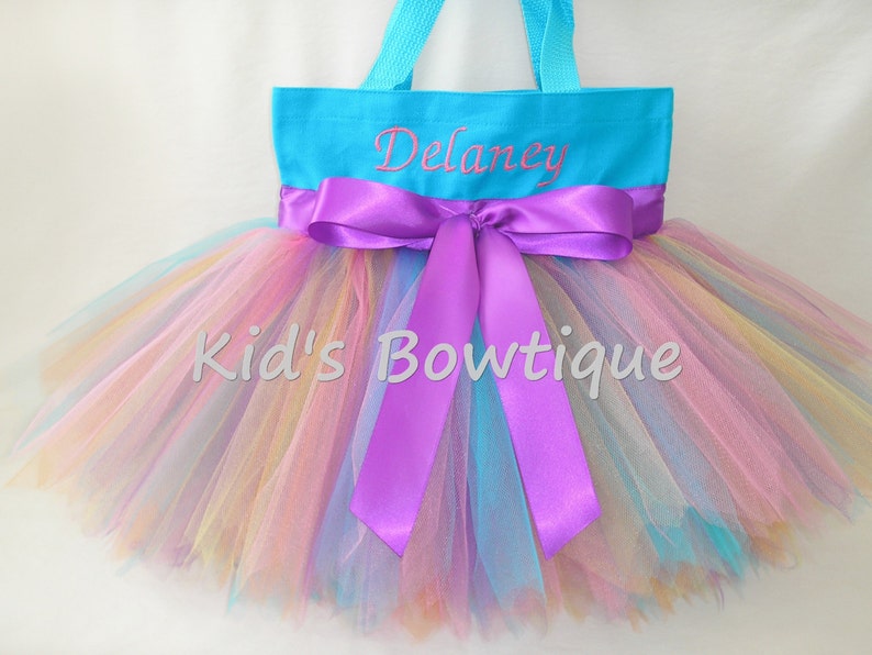 Personalized Aqua Rainbow Fairy Monogrammed Tutu Tote Bag image 1