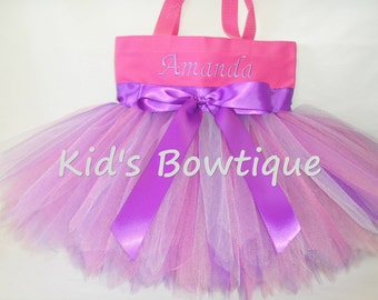 Monogrammed Tutu Tote Bag - Pink and Purple Fairy with Bow Personalized Tutu Bag