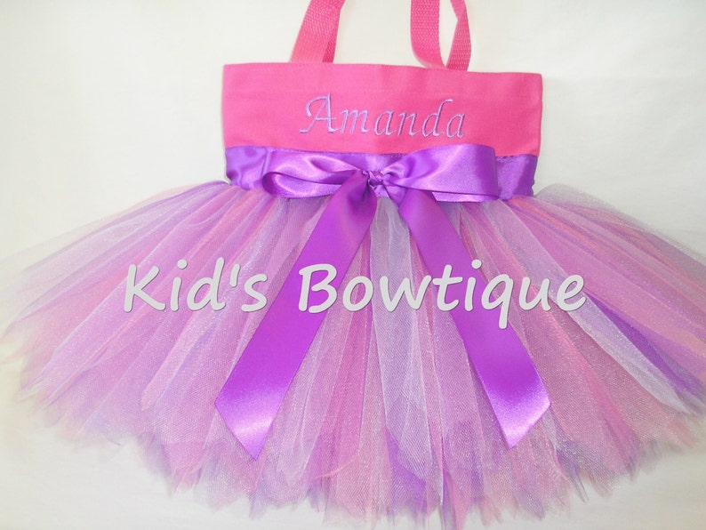 Monogrammed Tutu Tote Bag Pink and Purple Fairy with Bow Personalized Tutu Bag image 1