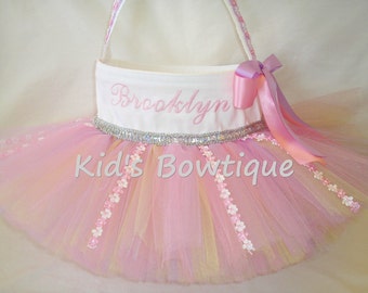 Easter Basket Tutu Bag- Personalized Floral Easter Tutu Basket - Flower Girl Tutu Basket