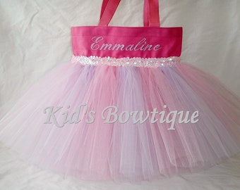 Monogrammed Pink with Lavender Striped Tutu Tote Bag