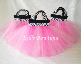 Set of 10 Zebra Wild Party Favor Tutu Bags - Diva Birthday Treat Bags