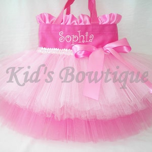 Personalized Dance Bag with Double Tutu Ruffles and Bow Wedding Flower Girl Tutu Bag Gifts Pink Tutu Dance Bags image 1
