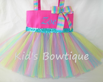 Tutu Tote Bag - Personalized Hot Pink Lime and Aqua Tutu Bag- Dance Tutu Tote Bag