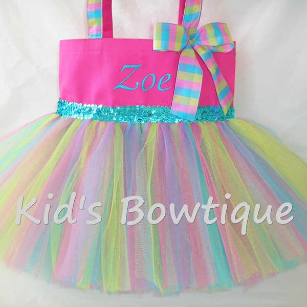 Tutu Tote Bag - Personalized Hot Pink Lime and Aqua Tutu Bag- Dance Tutu Tote Bag