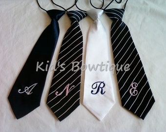 Monogrammed Boy Necktie - Wedding Ring Bearer Personalized Tie