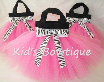 12 Zebra Diva Party Tutu Bags - Diva Birthday Treat Bags - Toddler Tutu Purses