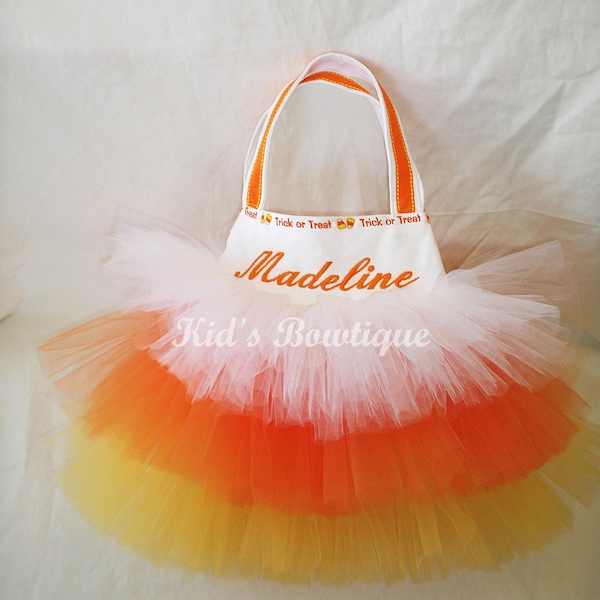 Personalized trick or treat bag - Monogrammed Candy Corn Tutu Bag - Halloween Candy Bag