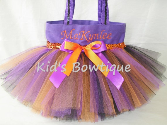 Monogrammed Purple Orange Black Sequins Tutu Tote Bag