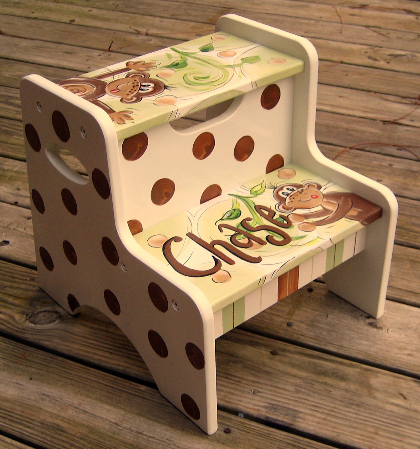Monkey Hand Painted Childs Step Stool Etsy