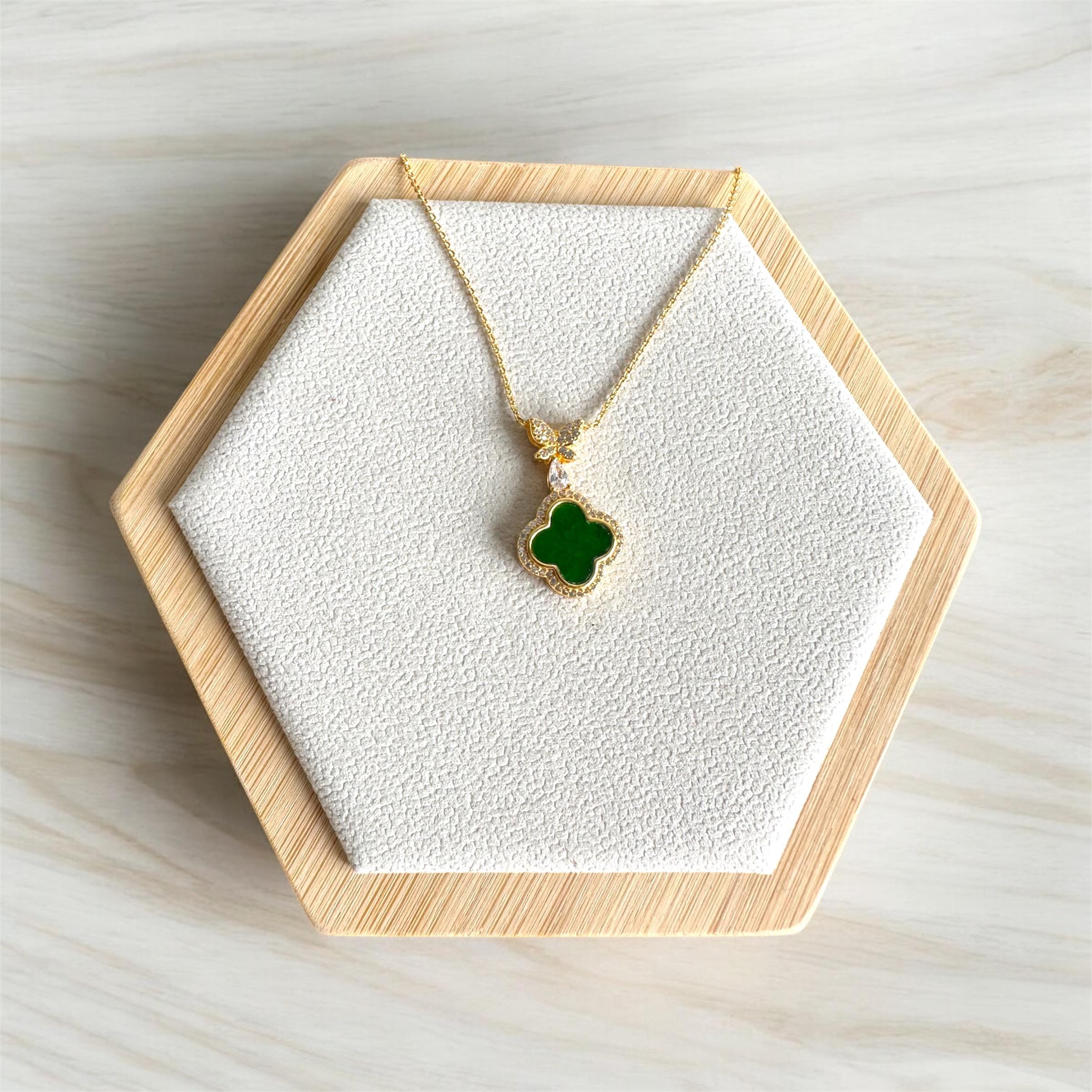★ROSEMONT★ Silver Green Clover Necklace RA24C28A Clover Necklace – 15mm Rhodium Plated Sterling Silver Black