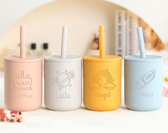 Birthday Gift Custom Baby Sippy Cup 200ml - Silicone Trainer Cup, Toddler Sippy Cup with Straw, Baby Girl Gift, First Birthday, Baby Shower