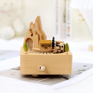 Birthday Wooden Mountain Train Music Box – Musical Carousel Gift for Kids & Music Lovers,Newborn,Birthday,Baby Shower Gifts,Home Decor