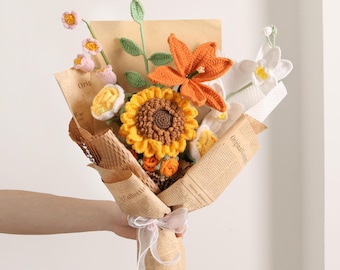Birthday Gift Handmade Crochet Sunflower Bouquet · Knitted Bouquet · Graduation Gifts · Birthday Present · Gifts for Teachers!