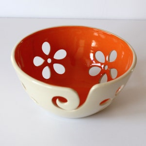 Orange flower Yarn Bowl / Yarn Bowl / Knitting Bowl / Crochet Bowl /Yarn Bowl / Made to Order