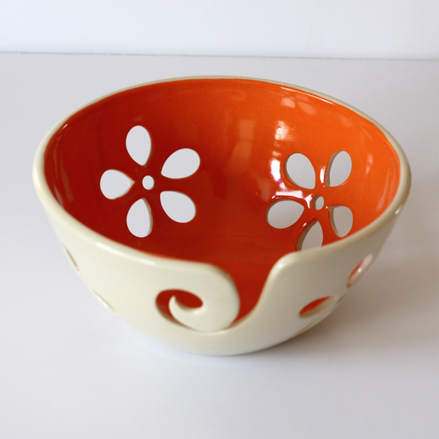 Orange Flower Yarn Bowl / Yarn Bowl / Knitting Bowl / Crochet Etsy