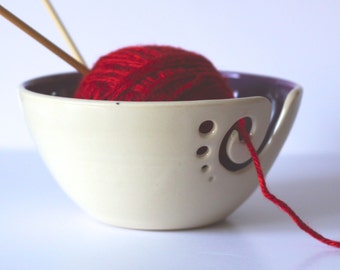 Purple Ceramic Yarn Bowl, Knitting Bowl, Crochet Bowl, Purple and White Yarn Bowl, Made to Order